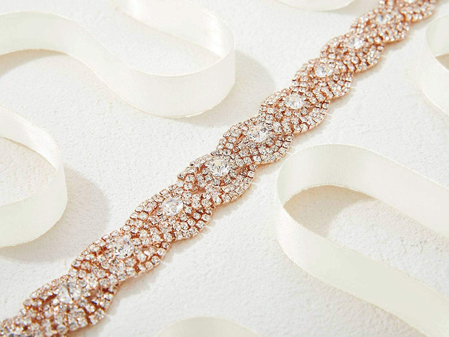 SWEETV Rhinestone Bridal Belt Braid Crystal Wedding Dress Belt Sash Headband for Bride Bridesmaid Apparel & Accessories > Clothing Accessories > Belts SWEETV   