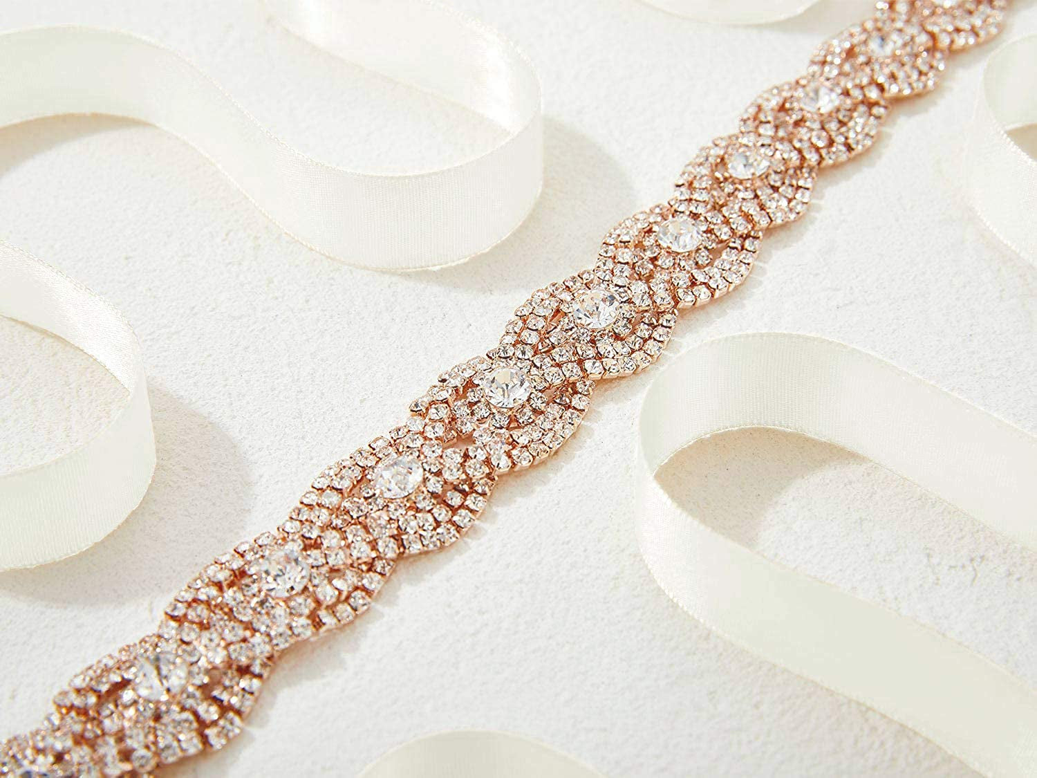 SWEETV Rhinestone Bridal Belt Braid Crystal Wedding Dress Belt Sash Headband for Bride Bridesmaid Apparel & Accessories > Clothing Accessories > Belts SWEETV   