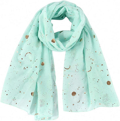 Tinpia Fashion Scarf for Women, Lightweight Colorful Shawl with Star Moon Pattern for Girls Ladies Women Apparel & Accessories > Clothing Accessories > Scarves & Shawls Tinpia Mint One Size 