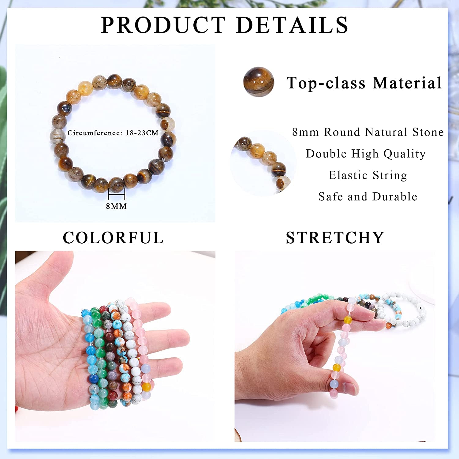 Jerywe 12 Pcs 8Mm Beaded Bracelets for Women Men Natural Stone Stackable Bracelet Charm Beaded Healing Crystal Stretch Bracelets Jewelry Apparel & Accessories > Jewelry > Bracelets JeryWe   