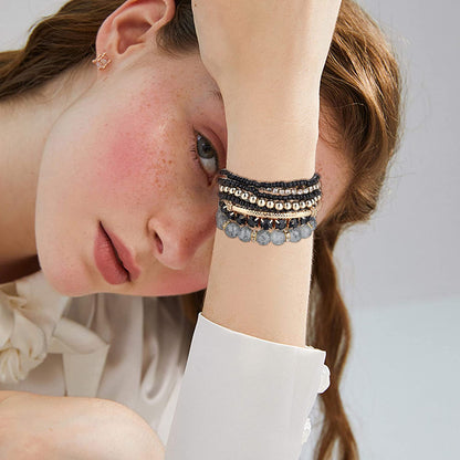 SAILIMUE 4-6 Sets Bohemian Stackable Bead Bracelets for Women Multicolor Stretch Beaded Bracelets Layered Bead Adjustable Bracelet Pink Black Turquoise Stretch Bracelets Apparel & Accessories > Jewelry > Bracelets sailimue   