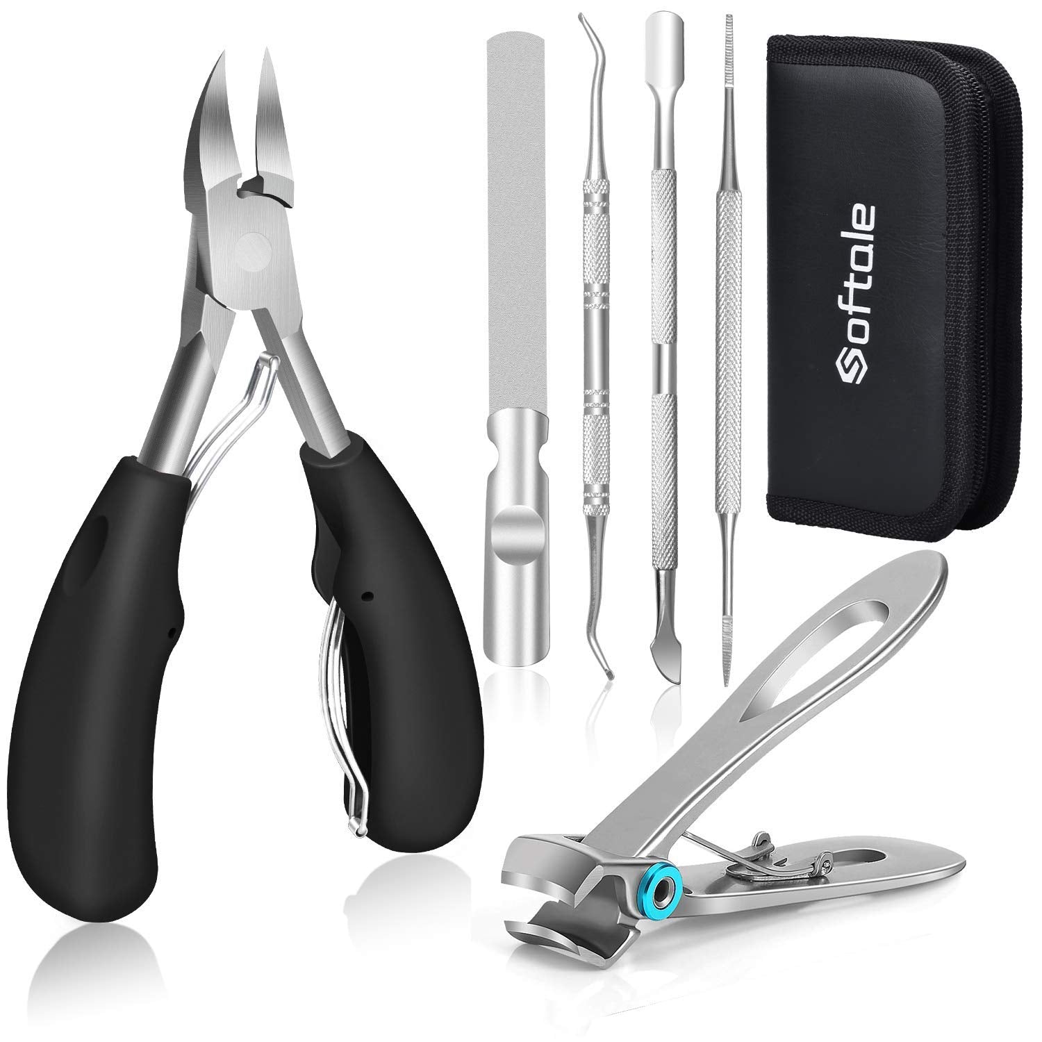 Toenail Clippers for Thick Nails, Large Nail Clippers for Thick & Ingrown Toenails Podiatrist Toenail Clippers Kits Stainless Steel Super Sharp Curved Blade Grooming Nail Tool for Man & Women Health & Beauty > Personal Care > Cosmetics > Cosmetic Tools > Nail Tools Softale Black+silver  
