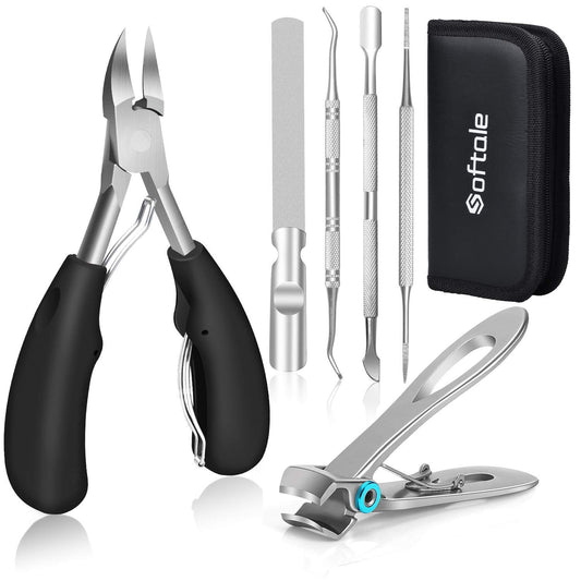 Toenail Clippers for Thick Nails, Large Nail Clippers for Thick & Ingrown Toenails Podiatrist Toenail Clippers Kits Stainless Steel Super Sharp Curved Blade Grooming Nail Tool for Man & Women Health & Beauty > Personal Care > Cosmetics > Cosmetic Tools > Nail Tools Softale Black+silver  