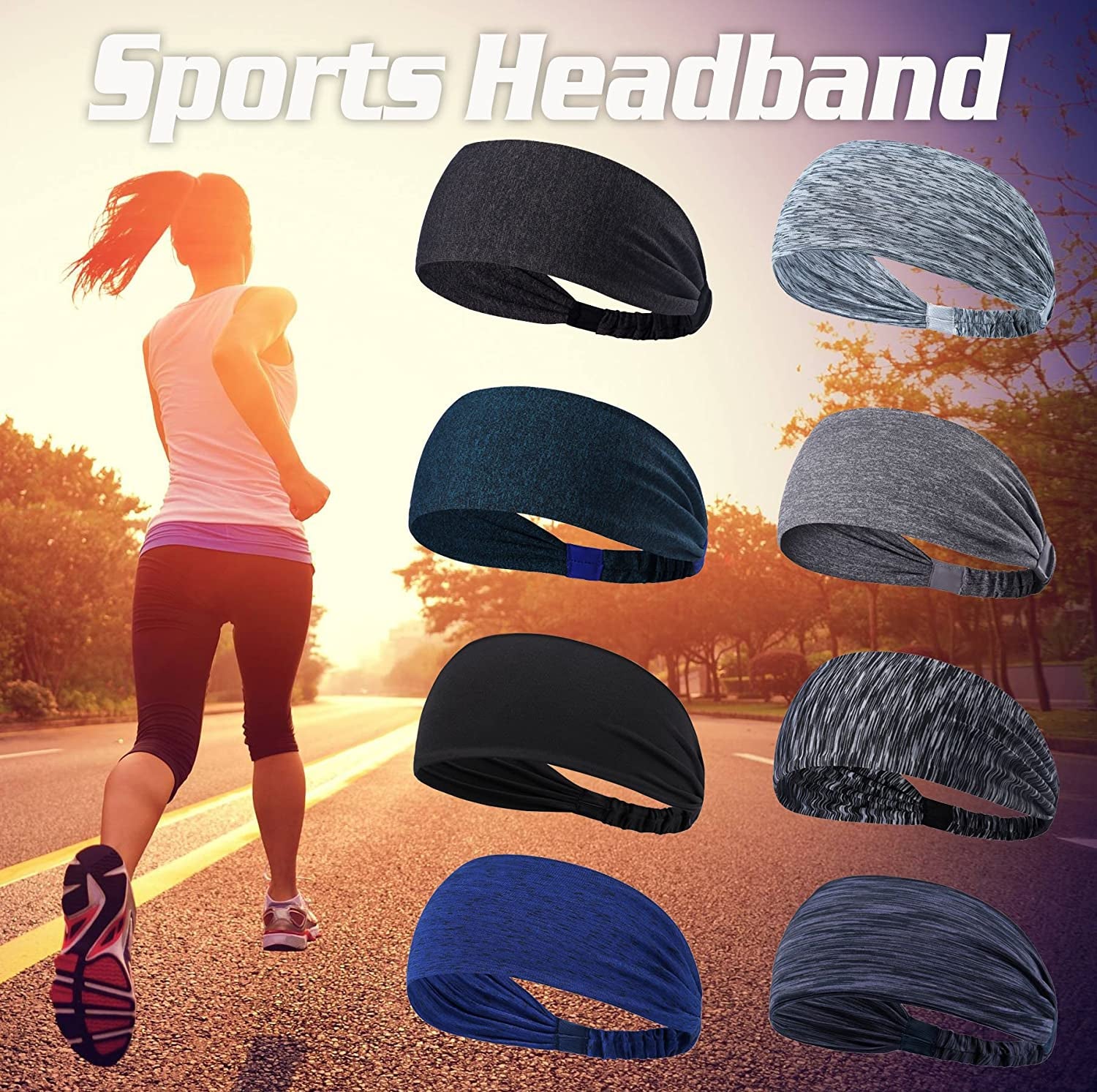 DASUTA 8 PCS Women'S Workout Headbands Yoga Sport Sweatbands Fitness Hairbands for Travel Athletic Elastic Moisture Wicking for Men and Women Apparel & Accessories > Clothing Accessories > Bandanas & Headties DASUTA   