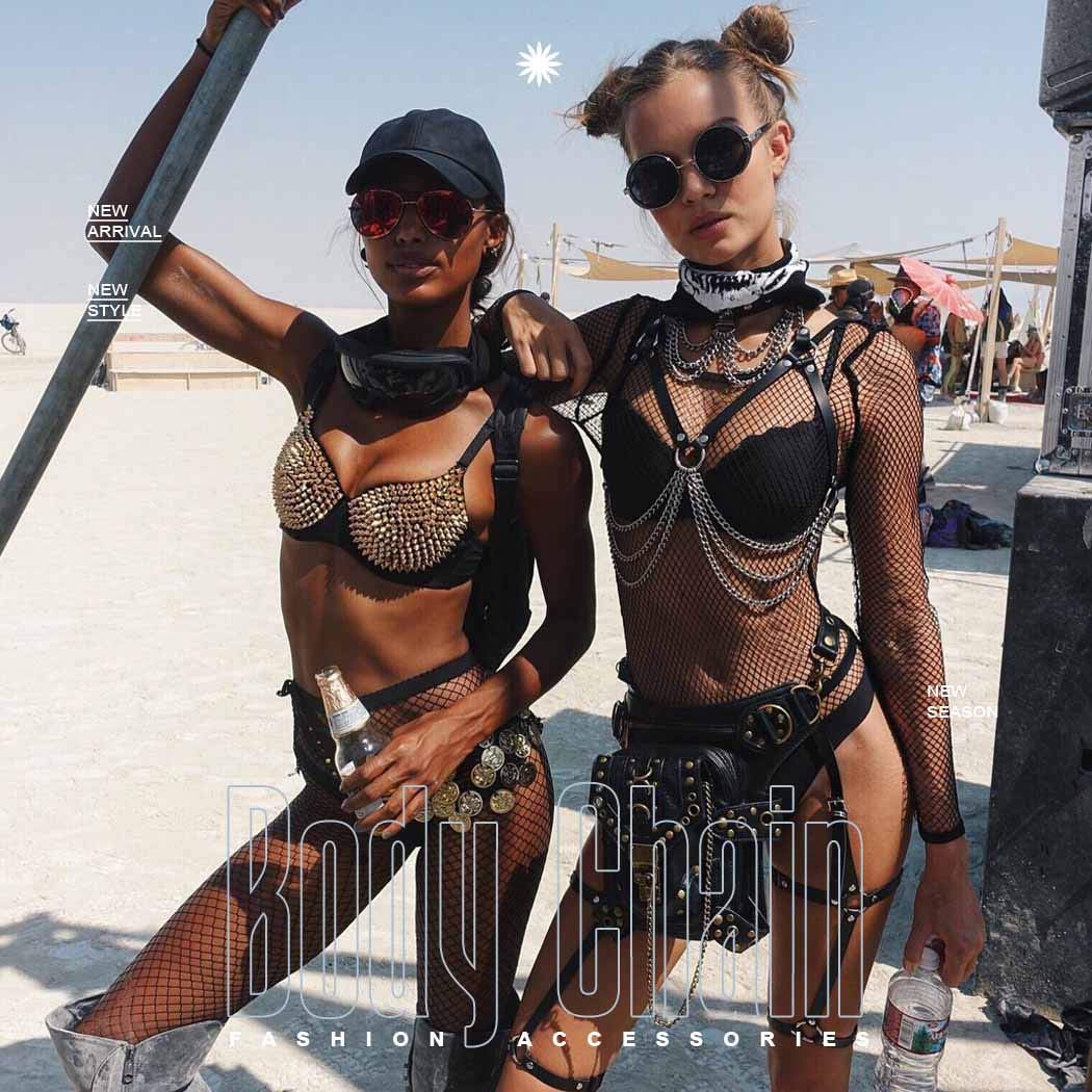 Asooll Punk Leather Waist Harness Chain Gothic Black Body Chain Belly Belt Chain Fashion Party Nightclub Body Accessories Jewelry for Women and Girls (Black1) Apparel & Accessories > Jewelry > Body Jewelry Asooll   