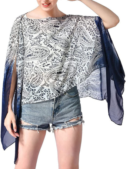 Women'S Chiffon Scarve Shawls Wraps Qunsia Floral Poncho Bikini Cover up Tops Apparel & Accessories > Clothing Accessories > Scarves & Shawls Qunsia   