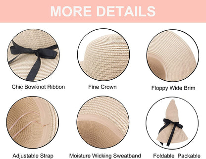 Muryobao Womens Wide Brim Straw Sun Hat Floppy Foldable Roll up Cap UPF 50+ Summer Beach Hats Apparel & Accessories > Clothing Accessories > Hats Muryobao   