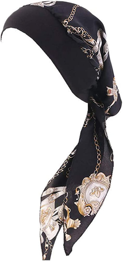 CCCHO Women Vintage Silky Turbans Bonnet Elastic Wide Band Multifunction Printing Hat Chemo Hair Loss Cap Apparel & Accessories > Clothing Accessories > Headwear CCCHO Black  