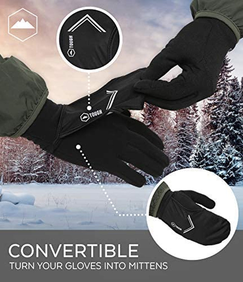 Running Mitten Gloves with Touch Screen - Winter Glove Liners with Convertible Mittens Cover for Texting, Cycling & Driving - Thin, Lightweight, Warm Cold Weather Thermal Sports Gloves for Men & Women Apparel & Accessories > Clothing Accessories > Gloves & Mittens Tough Outdoors   