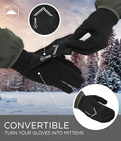 Running Mitten Gloves with Touch Screen - Winter Glove Liners with Convertible Mittens Cover for Texting, Cycling & Driving - Thin, Lightweight, Warm Cold Weather Thermal Sports Gloves for Men & Women Apparel & Accessories > Clothing Accessories > Gloves & Mittens Tough Outdoors   