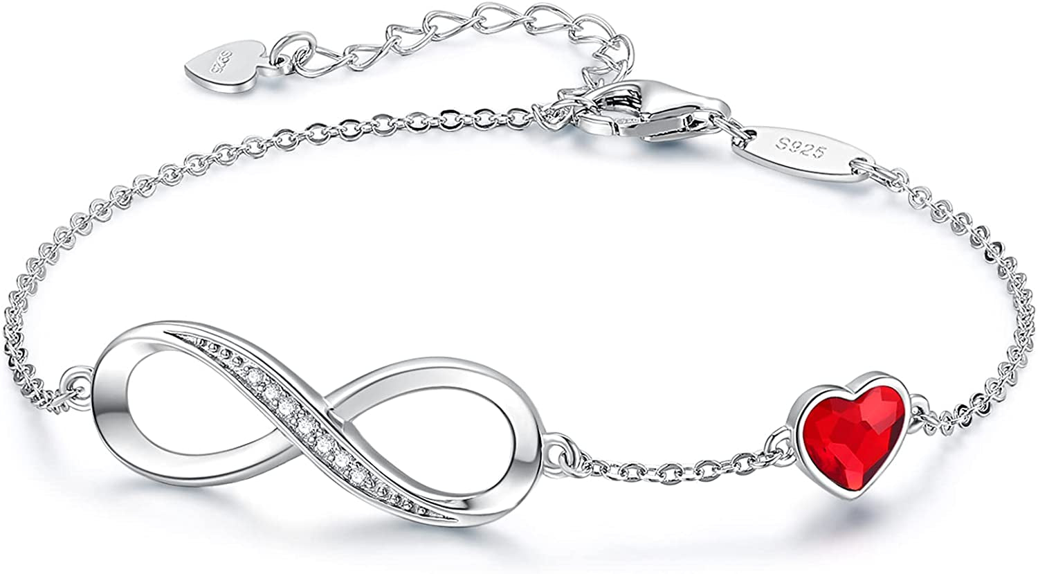 CDE Infinity Heart Symbol Charm Bracelet for Women Stainless Steel 925 Sterling Silver Adjustable Christmas Jewelry Gift Birthday Gifts for Women Mom Wife Girls Her Apparel & Accessories > Jewelry > Bracelets CDE Sliver-Red Sterling Silver 