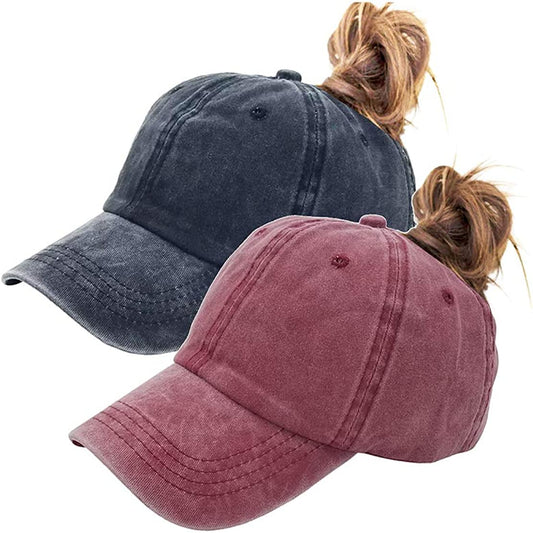 Eohak Ponytail Baseball Hat Distressed Retro Washed Womens Twill Apparel & Accessories > Clothing Accessories > Hats Eohak Black+burgundy  