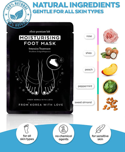 Moisturizing Foot Mask for Dry Cracked Feet & Heels - Korean Foot Care Mask Spa - Ultra Hydrating Socks with Shea Butter - Skin Care Gift for Women & Men Large Size - Soft Feet Treatment by Elixir (4 Pack) Health & Beauty > Personal Care > Foot Care Elixir Premium Lab   