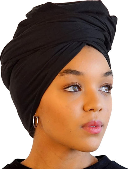 Head Wrap for Black Women - African Hair Wrap & Hair Scarf - Jersey Hair Turbans for Women - Soft & Breathable Headwrap Apparel & Accessories > Clothing Accessories > Bandanas & Headties Olivia Sylx Black  