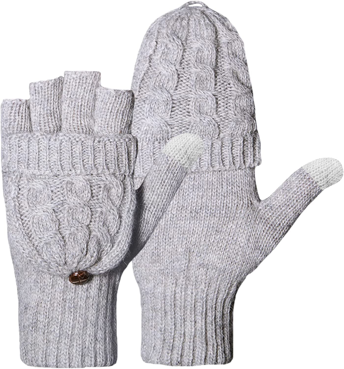 Winter Gloves Warm Wool Knit Flip Fingerless Gloves Mittens for Women Gifts Apparel & Accessories > Clothing Accessories > Gloves & Mittens Loritta F- Gray  