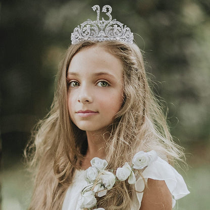 13Th Birthday Sash and Tiara for Girls - Fabulous Set: Glitter Sash + Forest Rhinestone Silver Premium Metal Tiara, 13Th Birthday Gifts for Teenegers Party Apparel & Accessories > Clothing Accessories > Sashes DORADREAMDEKO   
