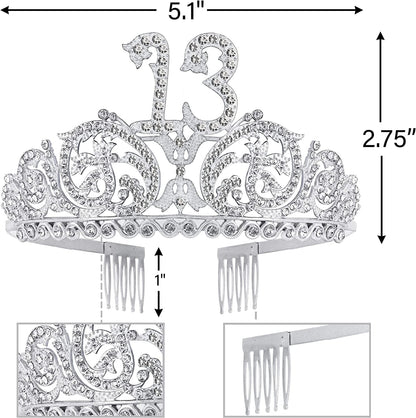 13Th Birthday Sash and Tiara for Girls - Fabulous Set: Glitter Sash + Forest Rhinestone Silver Premium Metal Tiara, 13Th Birthday Gifts for Teenegers Party Apparel & Accessories > Clothing Accessories > Sashes DORADREAMDEKO   