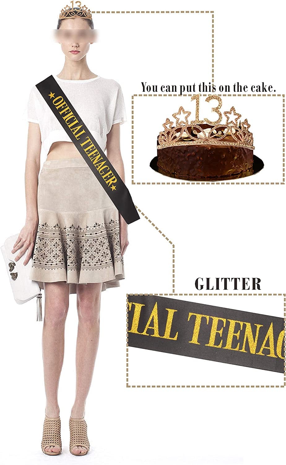 13Th Birthday Sash and Tiara for Girls - Fabulous Set: Glitter Sash + Stars Rhinestone Gold Premium Metal Tiara, 13Th Birthday Gifts for Teenegers Party Apparel & Accessories > Clothing Accessories > Sashes MEANT2TOBE   