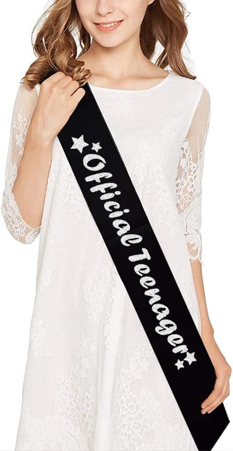 13Th Birthday Silver Tiara and Black Sash Glitter Satin Sash and Crystal Rhinestone Tiara Crown for Happy 13Th Birthday Party Supplies Favors Decorations 13Th Birthday Party Accessories Apparel & Accessories > Clothing Accessories > Sashes Mayin   