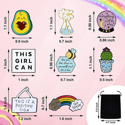 14 Pieces Positive Enamel Pins Set Motivational Enamel Lapel Pin Inspirational Cute Brooch Pin Badges for Women Clothing Bags Hats Decorations