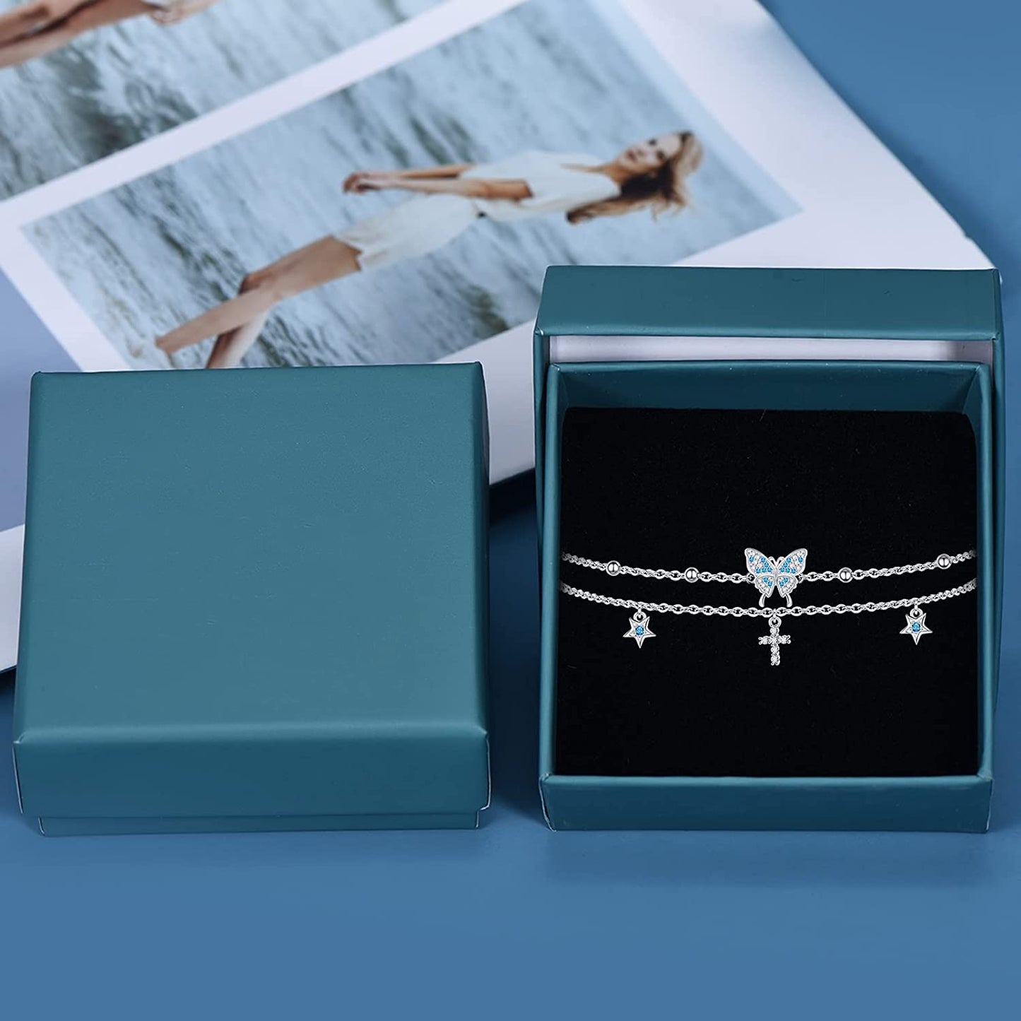 Butterfly Anklet for Women 925 Sterling Silver Layered Anklets Bracelets Adjustable Summer Beach Anklets Jewelry Gifts for Women Girls Wife Grandmother Apparel & Accessories > Jewelry > Anklets Allurelady   