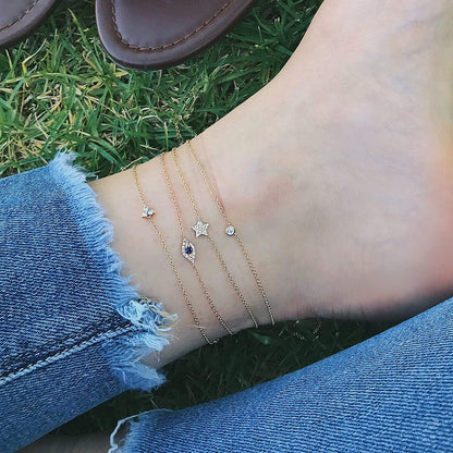 LOYATA Dainty Ankle Bracelet,14K Gold Plated Tiny Bead Anklet Dainty White Cubic Zirconia Cross Tassel Foot Chain Cute Lucky Moon Evil Eye Foot Jewelry Boho Anklets for Women Apparel & Accessories > Jewelry > Anklets LOYATA   