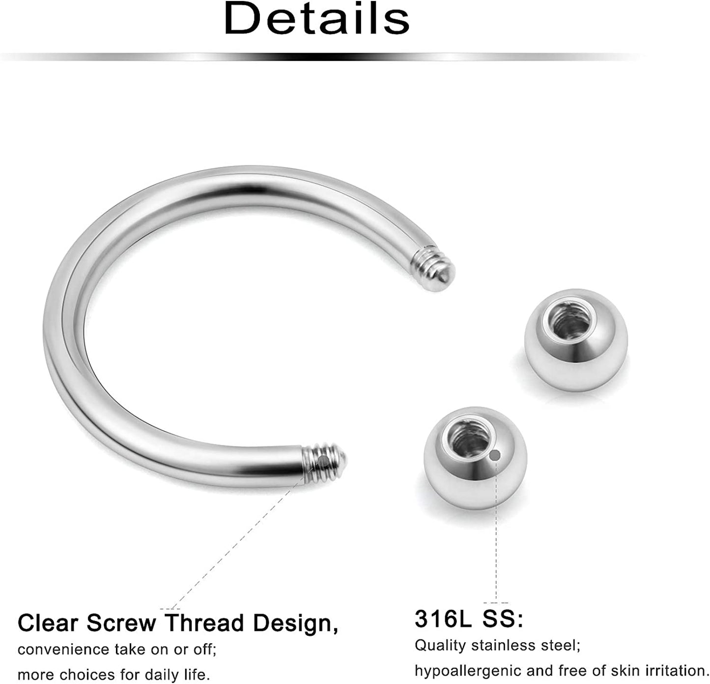 Ftovosyo 36-40Pcs 16G Surgical Steel Nose Septum Rings Piercing Jewelry Horseshoe Cartilage Helix Tragus Earring Hoop Eyebrow Lip Hoop Retainer for Women Men 8Mm 10Mm Apparel & Accessories > Jewelry > Rings Ftovosyo   