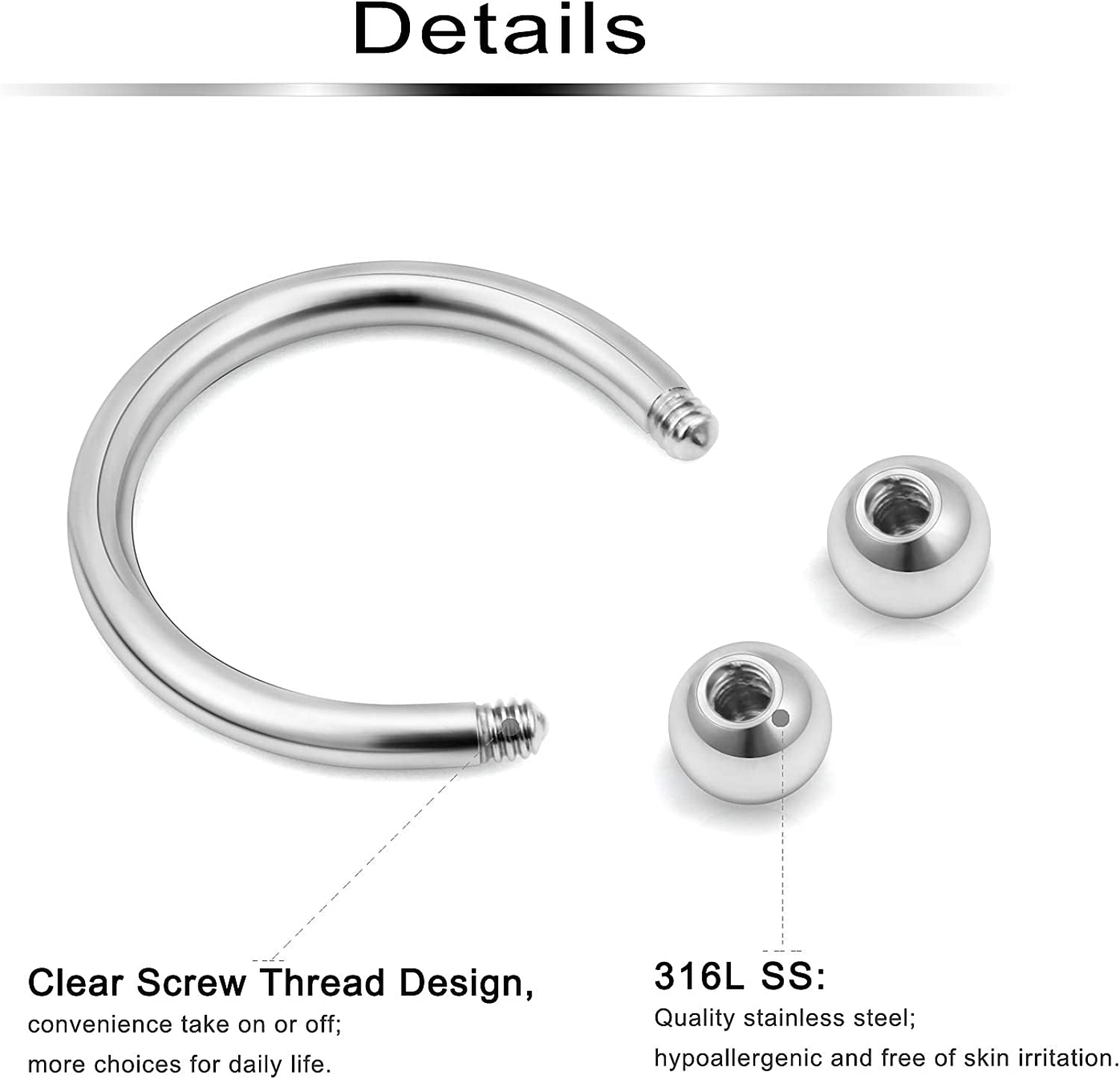 Ftovosyo 36-40Pcs 16G Surgical Steel Nose Septum Rings Piercing Jewelry Horseshoe Cartilage Helix Tragus Earring Hoop Eyebrow Lip Hoop Retainer for Women Men 8Mm 10Mm Apparel & Accessories > Jewelry > Rings Ftovosyo   