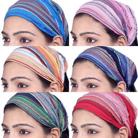 Sarjana Handicrafts Lot 10 Pieces Womens Mens Cotton Headband Striped Hairband Bandana Apparel & Accessories > Clothing Accessories > Bandanas & Headties SARJANA HANDICRAFTS   