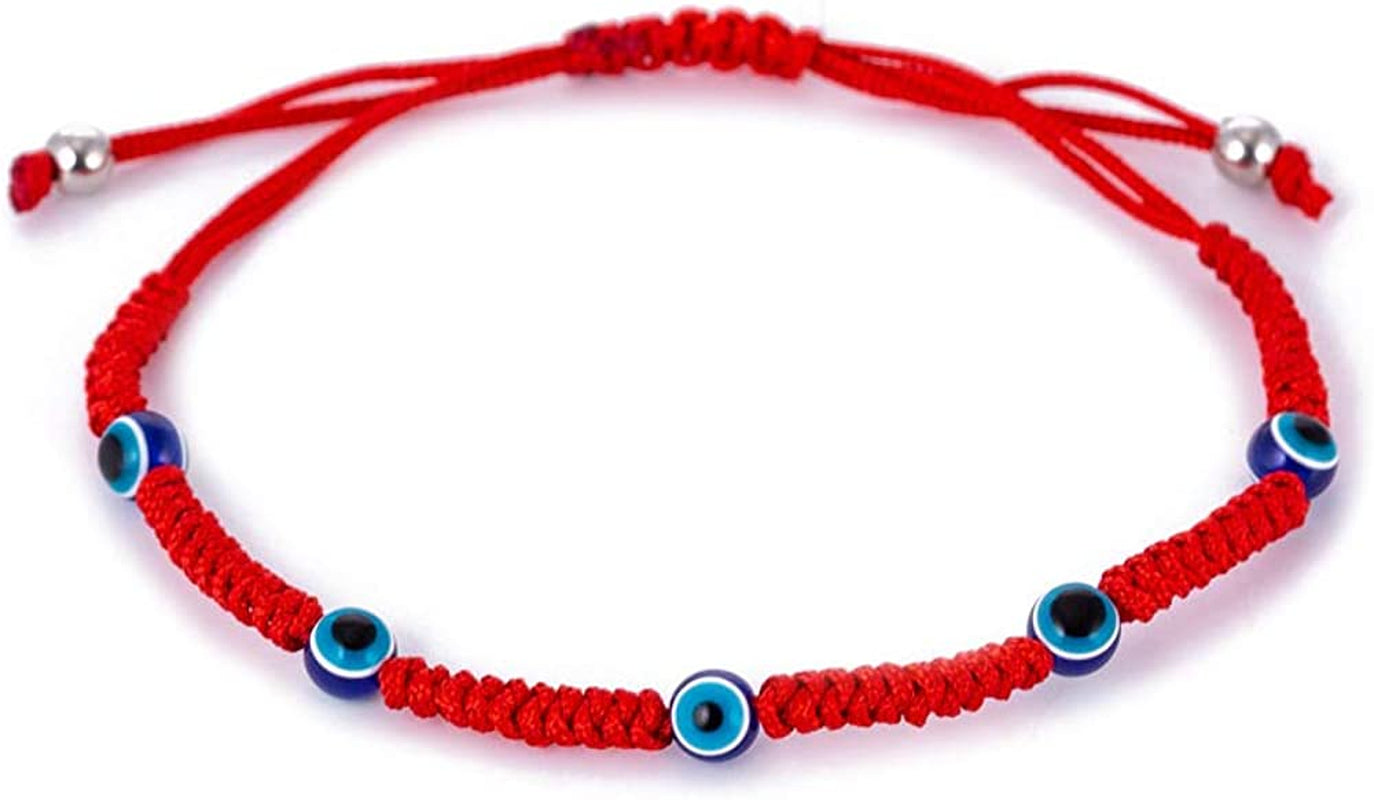Handmade String Evil Eye Bracelet for Women Men Girls Boys Black Red Thread Adjustable Bracelets Minimalist Jewelry Apparel & Accessories > Jewelry > Bracelets kelistom 03. red 5 eyes  