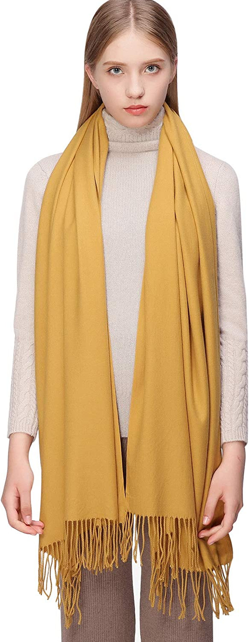 RIIQIICHY Women'S Scarf Pashmina Shawls and Wraps for Evening Dress Bridesmaid Wedding Bridal Winter Warm Long Large Scarves Apparel & Accessories > Clothing Accessories > Scarves & Shawls RIIQIICHY Yellow  