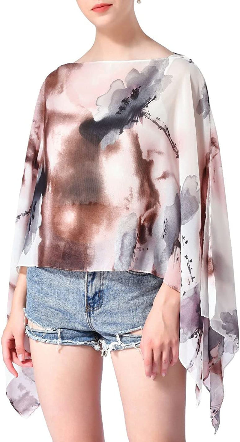 Women'S Chiffon Scarve Shawls Wraps Qunsia Floral Poncho Bikini Cover up Tops Apparel & Accessories > Clothing Accessories > Scarves & Shawls Qunsia   