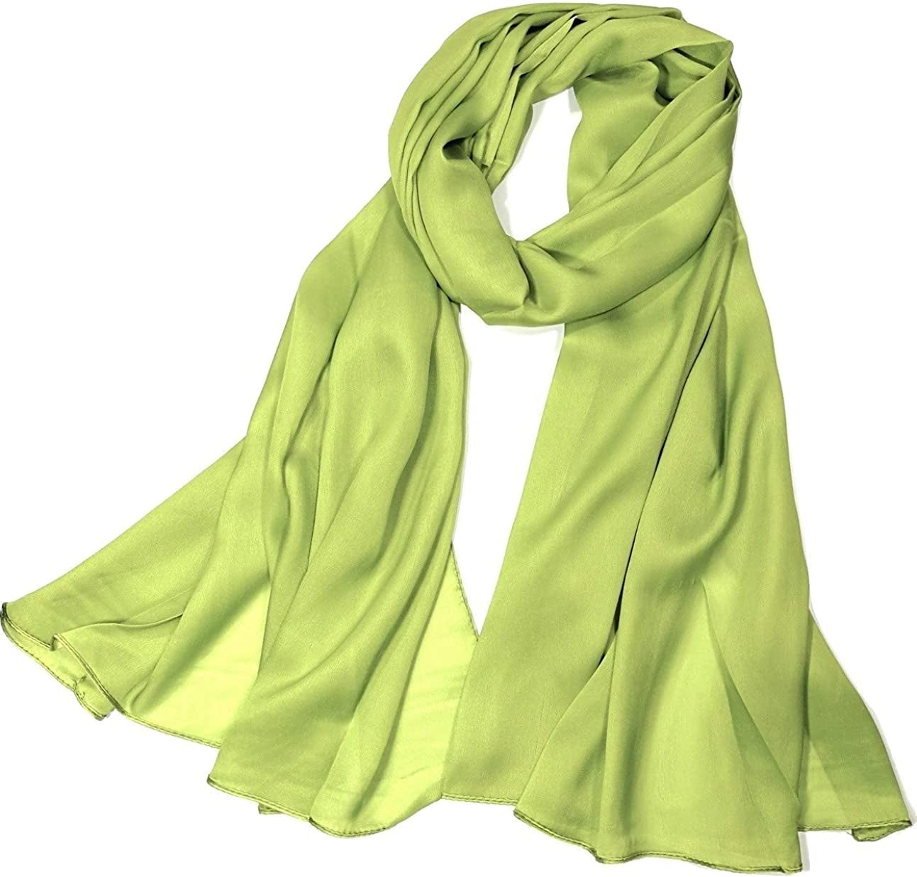 Shanlin Silk Feel Long Satin Patterned & Solid Color Scarves for Women in Gift Box Apparel & Accessories > Clothing Accessories > Scarves & Shawls Shanlin Solid Color: Apple Green  
