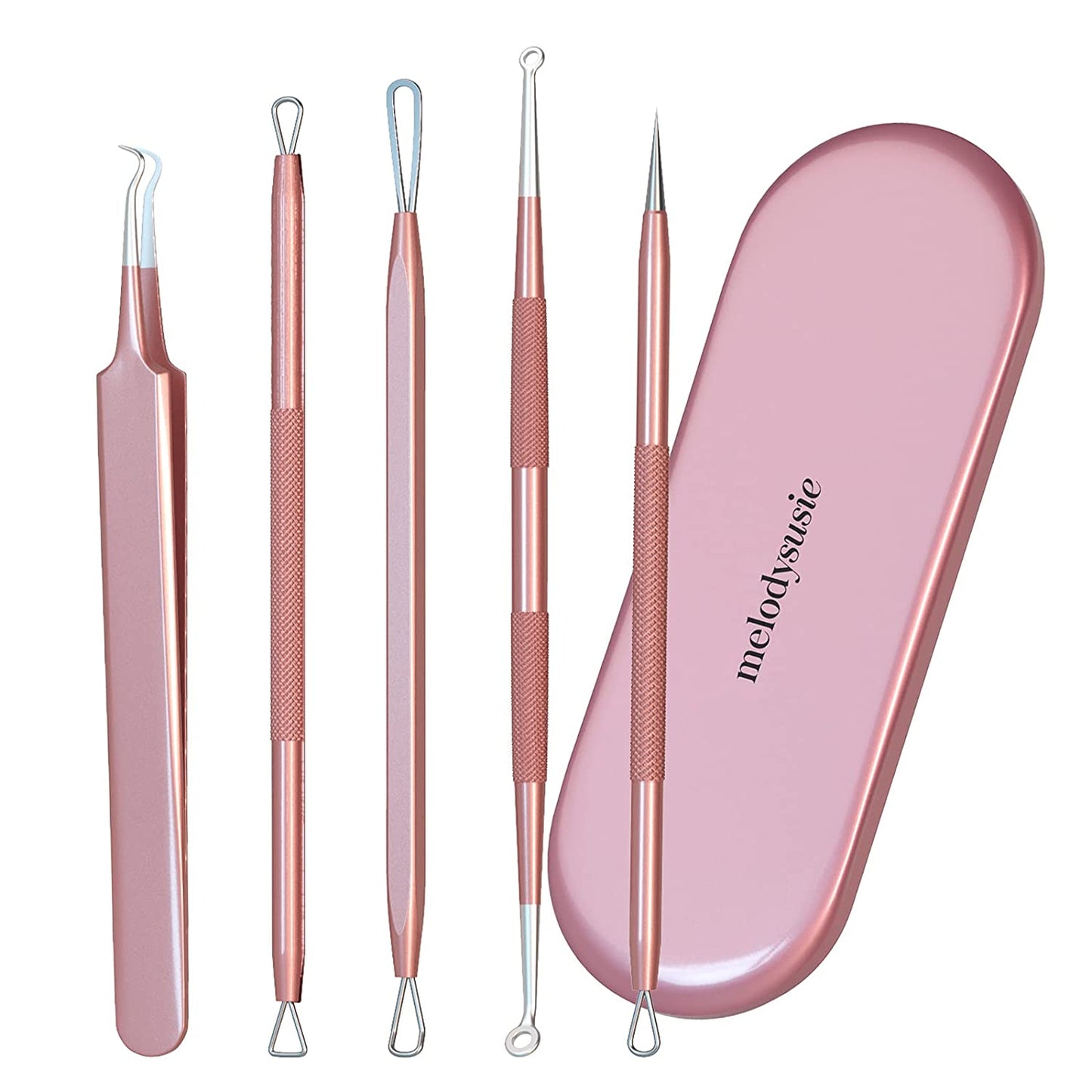 Melodysusie Blackhead Remover Pimple Popper Tool Kit Professional Blackhead Extractor Tool for Nose Face, Stainless Comedone Extractor, Blemish Whitehead Popping Tool with Portable Metal Case Health & Beauty > Personal Care > Cosmetics > Cosmetic Tools > Skin Care Tools MelodySusie Pink  
