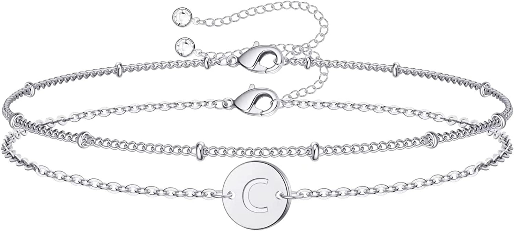 Silver Initial Bracelets for Women Teen Girls, 14K White Gold Filled Layered Letter Initial Bracelet Dainty Disc Initial Charm Bracelets Silver Bracelets for Women Girls Jewelry Gifts for Girls Apparel & Accessories > Jewelry > Bracelets MONOZO C  