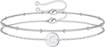 Silver Initial Bracelets for Women Teen Girls, 14K White Gold Filled Layered Letter Initial Bracelet Dainty Disc Initial Charm Bracelets Silver Bracelets for Women Girls Jewelry Gifts for Girls Apparel & Accessories > Jewelry > Bracelets MONOZO C  