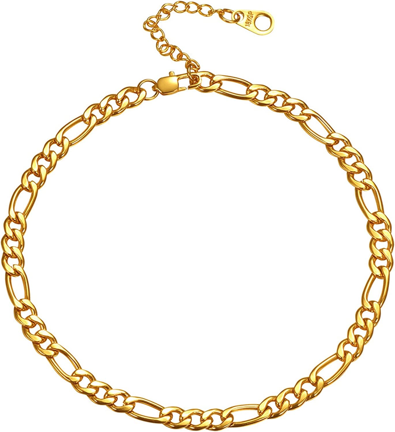 Women Girls Barefoot Jewelry 18K Gold or Rose Gold Stainless Steel Heart / Rope / Figaro / Cuban Chain Anklet Foot Bracelet, 25-30 CM Long Apparel & Accessories > Jewelry > Anklets U7 Jewelry 03. Gold plated-5mm figaro chain  