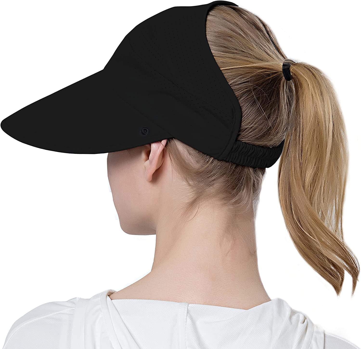 Muryobao Womens Summer Baseball Hat Outdoor Wide Brim UV Protection Foldable Ponytail Mesh Sun Visor Cap with Removable Flap Apparel & Accessories > Clothing Accessories > Hats Muryobao Black  