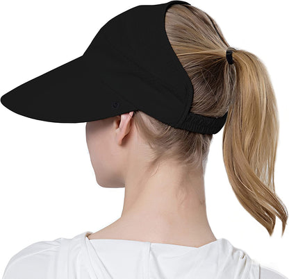Muryobao Womens Summer Baseball Hat Outdoor Wide Brim UV Protection Foldable Ponytail Mesh Sun Visor Cap with Removable Flap Apparel & Accessories > Clothing Accessories > Hats Muryobao Black  