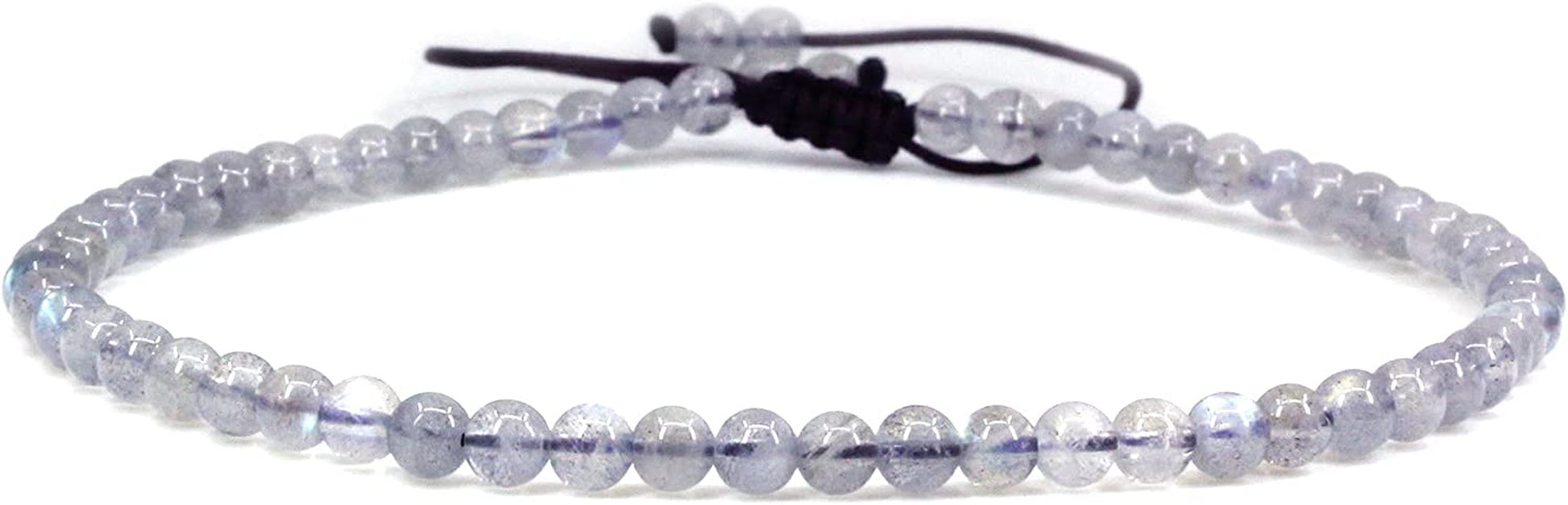 Keleny Natural Gemstone 4Mm round Bead Charm Stretch Anklet for Women Brown Rope Adjustable 8.6-11 Inch Apparel & Accessories > Jewelry > Anklets Kelenystones Grey Labradorite  
