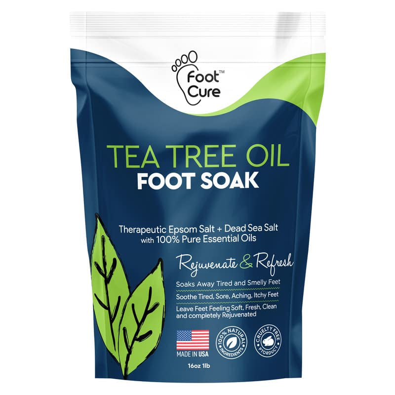 Tea Tree Oil Foot Soak with Epsom Salt - for Toenail Repair, Athletes Foot & Softens Calluses - Soothes Sore & Tired Feet, Nail Discoloration, Foot Odor Scent, Spa Pedicure, Foot Care - Made in USA, 16 Oz Health & Beauty > Personal Care > Foot Care FOOT CURE   
