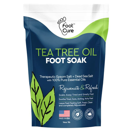 Tea Tree Oil Foot Soak with Epsom Salt - for Toenail Repair, Athletes Foot & Softens Calluses - Soothes Sore & Tired Feet, Nail Discoloration, Foot Odor Scent, Spa Pedicure, Foot Care - Made in USA, 16 Oz Health & Beauty > Personal Care > Foot Care FOOT CURE   