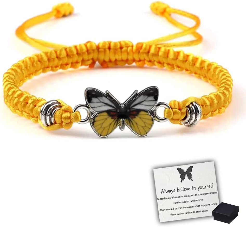 Butterfly Charm Bracelet, Adjustable Hand Woven Bracelets, Cute Butterfly Charm Bracelets, Bracelet Suitable for Family Butterfly Jewelry (Silver) Apparel & Accessories > Jewelry > Bracelets KKLM Yellow  