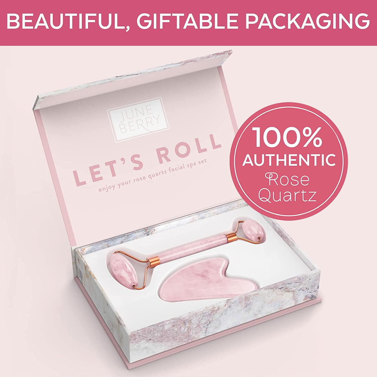 Face Roller Skin Care - Jade Roller Gua Sha Set, Rose Quartz Face Roller | Ultimate Facial Skin Care Products & Beauty Products Tools | Jade Facial Roller for Face and Eye Massager Health & Beauty > Personal Care > Cosmetics > Cosmetic Tools > Skin Care Tools June Berry   