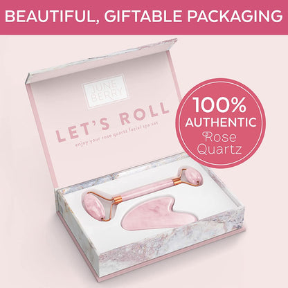Face Roller Skin Care - Jade Roller Gua Sha Set, Rose Quartz Face Roller | Ultimate Facial Skin Care Products & Beauty Products Tools | Jade Facial Roller for Face and Eye Massager Health & Beauty > Personal Care > Cosmetics > Cosmetic Tools > Skin Care Tools June Berry   
