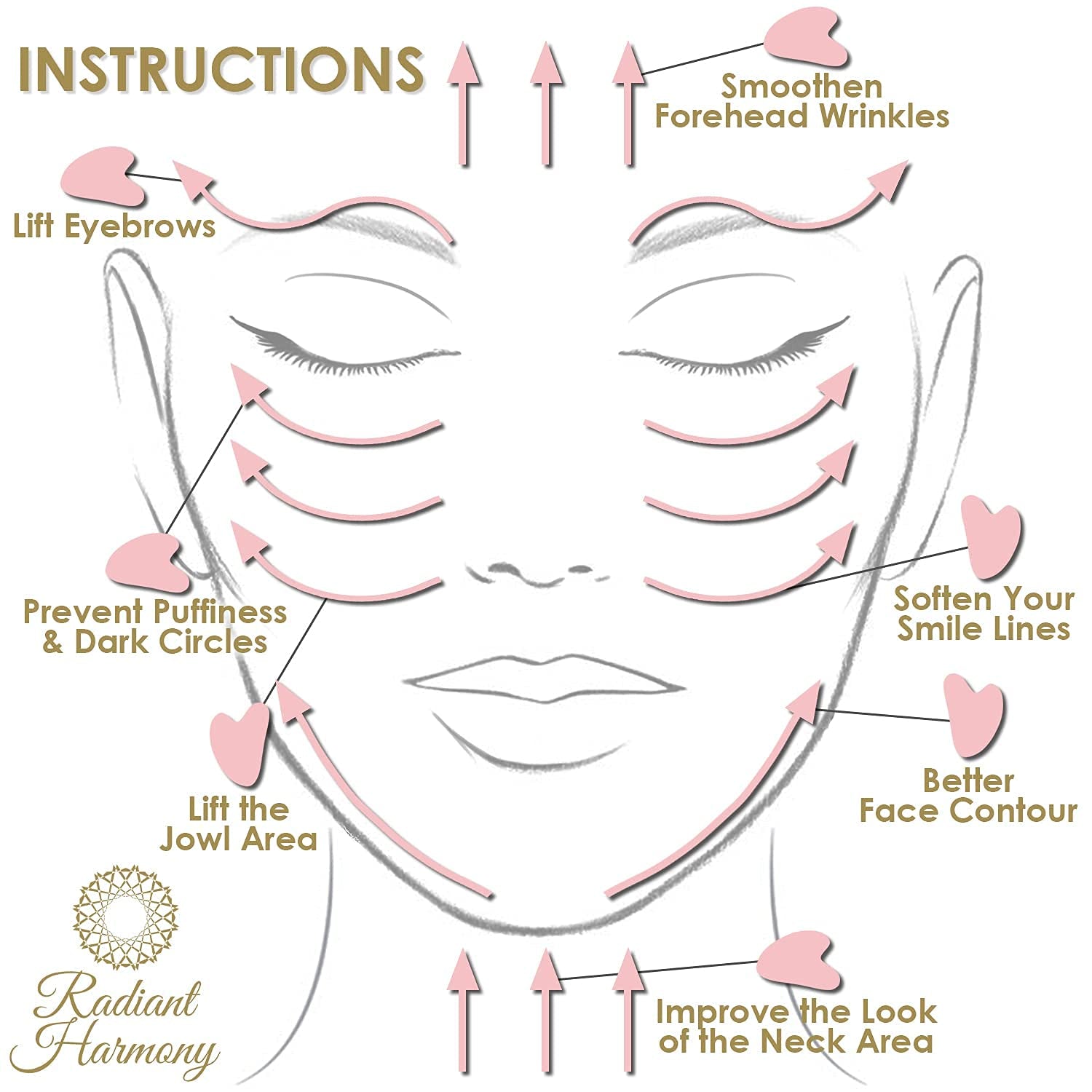 Radiant Harmony Gua Sha - Rose Quartz Gua Sha Facial Tools as Face Massager - Guasha Tool for Face Skin Care Tools - Easy to Use - Arrives in a Luxury Box & Bag with Guide - Gifts for Women Health & Beauty > Personal Care > Cosmetics > Cosmetic Tools > Skin Care Tools RADIANT HARMONY   