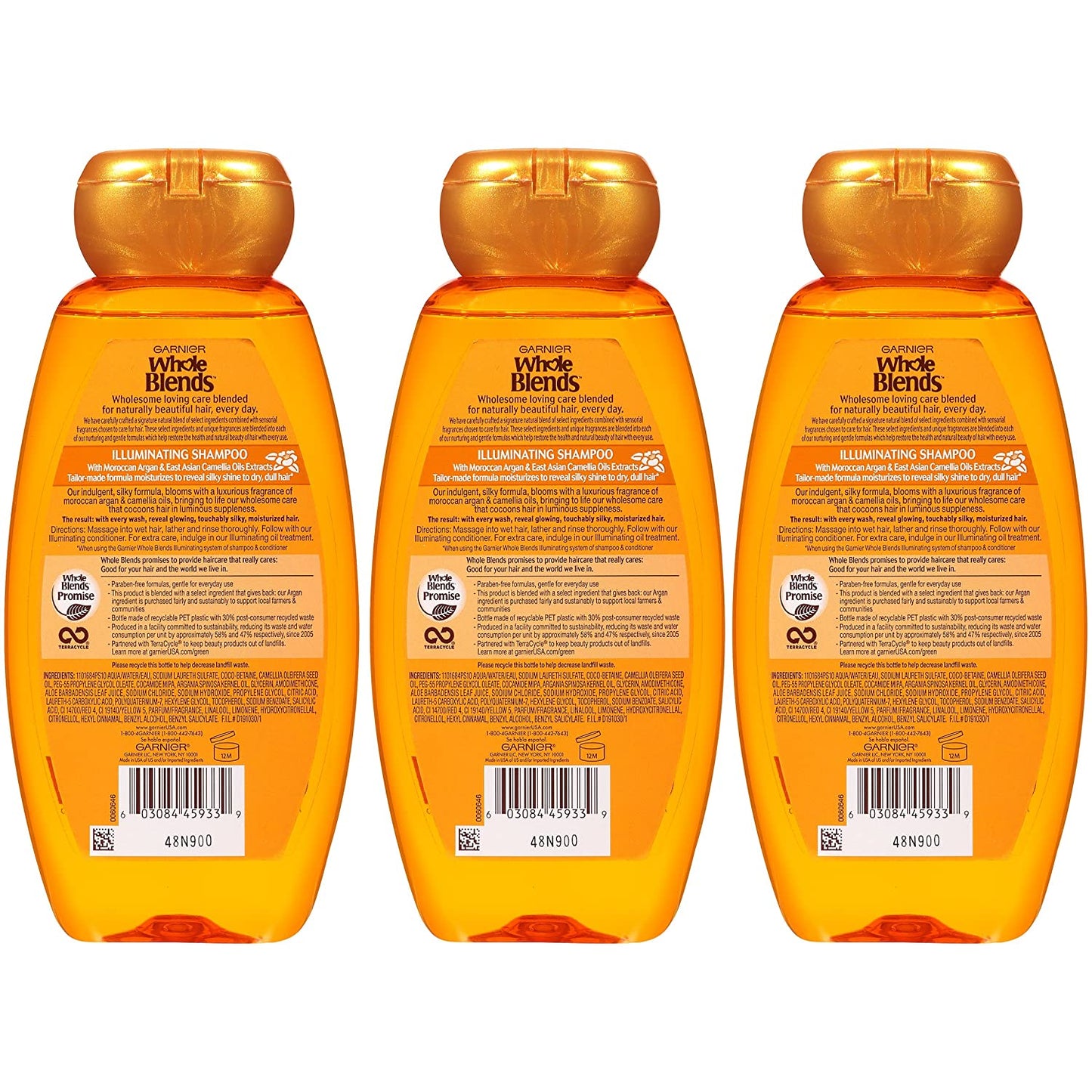 Garnier Whole Blends Illuminating Shampoo, Moroccan Argan Oil & Camellia Oil Infused Dry Hair Care for Silky, Shiny Hair, 12.5 Oz , 3 Count Health & Beauty > Personal Care > Hair Care Garnier   