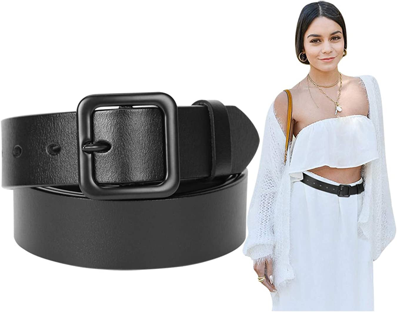Fashion Womens Leather Belts SUOSDEY with Pin Buckle Waist Belt for Jeans Pants Apparel & Accessories > Clothing Accessories > Belts SUOSDEY 08-black With Black Buckle Small: fits waist from 25"-30" 