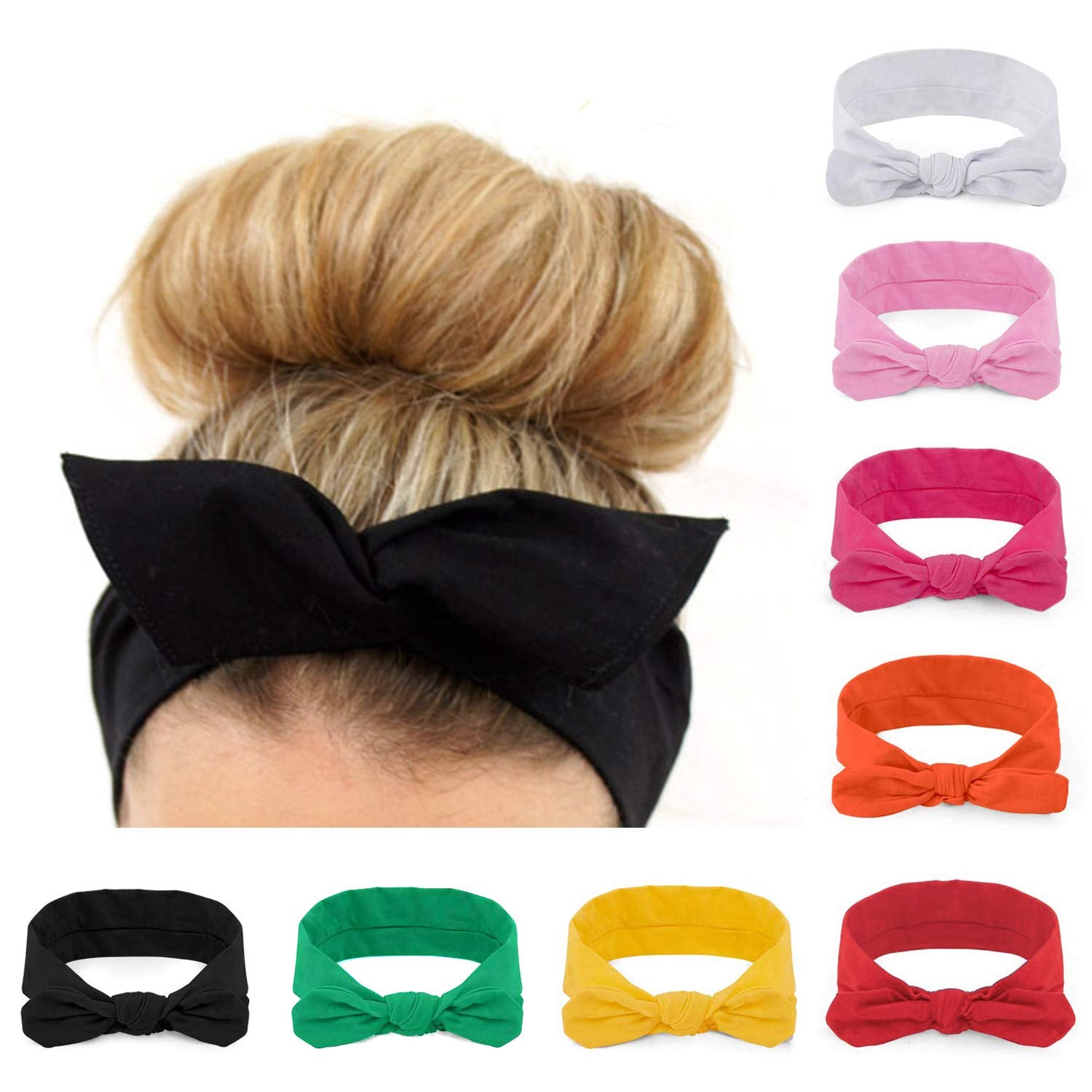 Habibee Women Headbands Hair Bands Turban Headwraps Hair Band Bows Accessories for Fashion or Sport 8 Pcs Headbands for Women Solid Color Apparel & Accessories > Clothing Accessories > Bandanas & Headties habibee White, Rose, Pink, Orange, Red, Yellow, Green, Black  