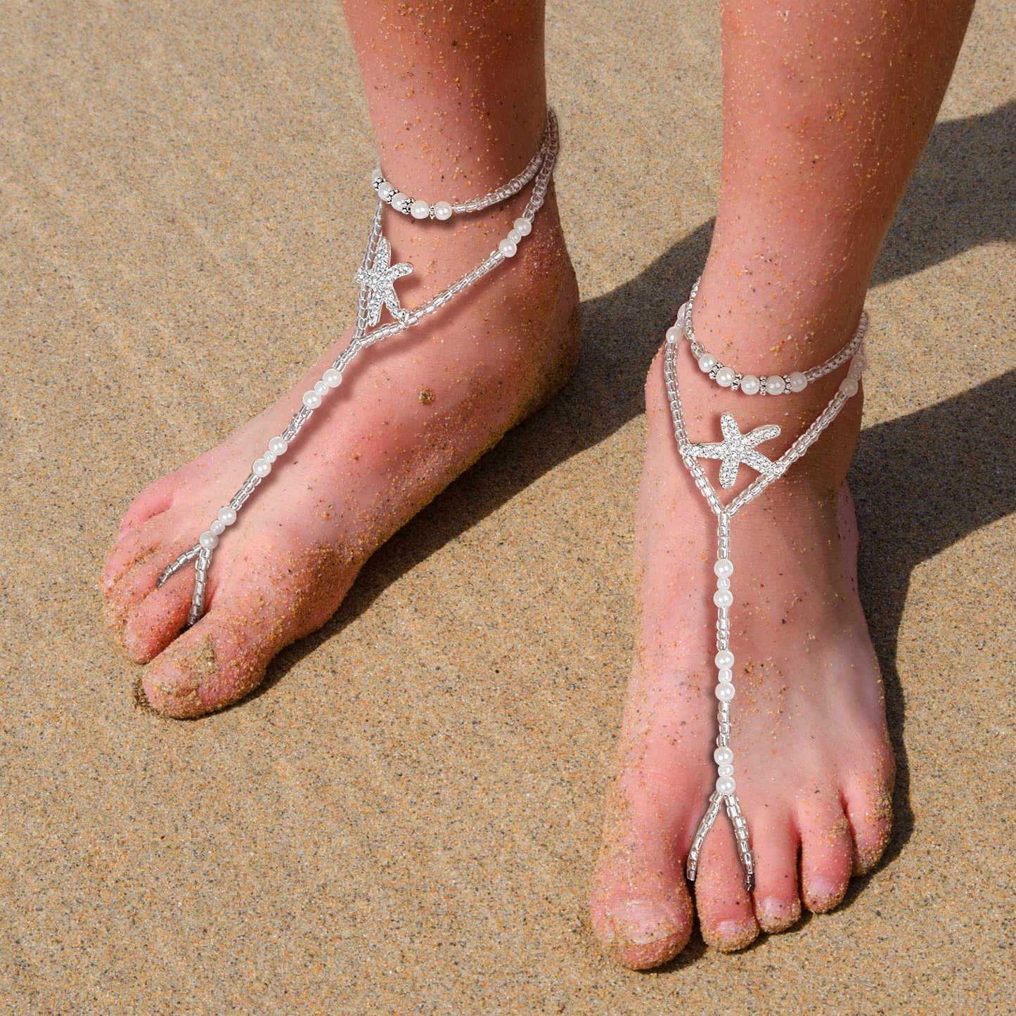 Beach Barefoot Sandals Bohemia Anklet Sandals Starfish Ankle Chain Beaded Elastic Foot Jewelry for Women Lady (Style Set 2) Apparel & Accessories > Jewelry > Anklets Yaomiao   